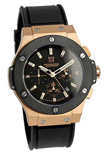 [HYAKUICHI 101] ヒャクイチ No.8 腕時計 ウォッチ 100m防水 クロノグラフ 日付表示 ラバーベルト ブラック×ピンクゴールド メンズ